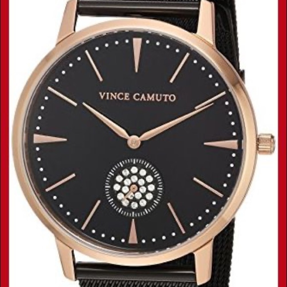 Vince Camuto Black and Gold Mesh Bracelet Watch